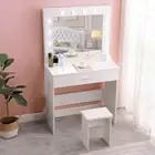 Dressing Table LED Makeup Mirror Stool Set Vanity Desk White