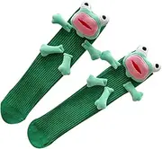 [Oxtxuzdm] Cartoon 3D Ugly Frogs Calf Socks for Women and Teens Novelty Funny Middle Tube Socks for Casual and Cosplay Party