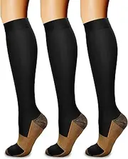 [Generic] Socks for Women & Men Circulation (3 Pairs) 15-20 mmHg is Best Support for Athletic Running Cycling Black Brown XL