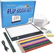 Canvall Flipbook Set for Drawing and Tracing Animation, Include: A5 LED Light Box, 540 Pages Animated Loose-Leaf Paper, 2 HB +12 Colored Drawing Pencils, Pencil Sharpener, Eraser and Screwdriver