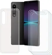 [LCEHTOGYE] Case for Sony Xperia 1 V + 4 Pcs Tempered Glass Screen Protector, Slim Transparent Shock-Absorption Soft TPU Bumper Protective Phone Case Cover for Sony Xperia 1 V (6,5")