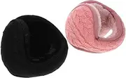 [Minkissy] Foldable Back-worn Knitted Earmuffs for Autumn and Winter Warm Earmuffs (Leather Pink) Ear Muff Covers Fur Adults Faux Warmer Ear Cuff Polyester