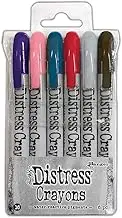 Tim Holtz Ranger Distress Crayon Set 16 (Villainous Potion/Saltwater Taffy/Uncharted Mariner/Lumberjack Plaid/Lost Shadow/Scorched Timber), Multicoloured, 13 x 1.5 cm