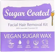Sugar Coated Hair Removal Wax Kit for Facial Hair, Sugar Wax for Facial Hair Removal with Wax Strips, Eyebrows Upper Lip Hair Remover Waxing Kit, Contains Essential Lavender Oil to Soothe Skin 200g