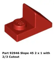 Lego 1x 92946 Red Slope 45 2 x 1 with 2/3 Cutout 2507