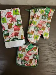 Peppermint Cocoa Christmas Kitchen Linen 6pc Set Towels Potholders Oven Mitts
