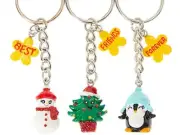Claire's Girls 3 Christmas Best Friends Holiday Key Rings snow man tree penguin