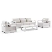 Whitehaven 3+1+1 Seater Outdoor Aluminium Lounge Set with Santorini Coffee Table White - Sandstone Olefin