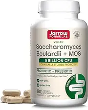 Jarrow Formulas Saccharomyces Boulardii + MOS, 5 Billion Cells Per Capsule, Promotes Intestinal and Digestive Health, Value Size, 180 Veggie Capsules