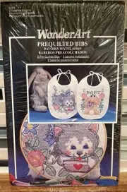 NEW WonderArt Prequilted Bibs Baby Morning Light 9264 Cross Stitch Kitty Bunny