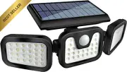 Solar Motion Sensor Light 800 Lumens 74 LED 3-Head Outdoor IP65 Waterproof
