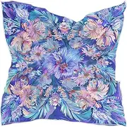 [sanluoli] Boho Style Flower Floral Bright Blue square silk scarf scrafs essentials head wrap for women for evening chales para mujer, Boho Style Flower Floral Bright Blue