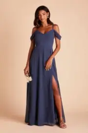 Birdy Grey DEVIN CONVERTIBLE DRESS CHIFFON SLATE BLUE LARGE NEW NWT BRIDESMAID