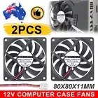 2X 80x80x10mm DC 12V Brushless Silent Computer PC Case Cooling Cooler Fans