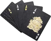 EAY Deck of Cards Waterproof Black Playing Cards Poker Cards Plastic Playing Cards Gilding Black Playing Cards Black Gilding Waterproof Playing Cards