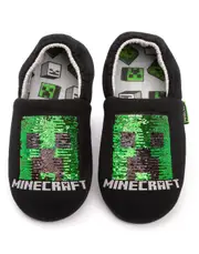 Minecraft Boys Slip On Loafer Slippers Black Creeper Sequin Applique 3 UK Child