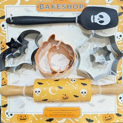 The Bakeshop Halloween mini Skull Rolling Bin Cookie Cutters Spatula Set