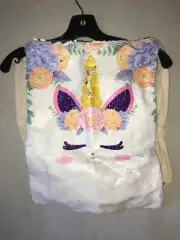 Jax & Olivia Reversible Sequin Unicorn Princess Canvas Drawstring Bag 16"Hx13"W
