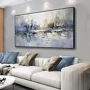 Abstract wall Art Framed Artwork Blue and Gray White Decor Modern Canvas Wall Prints Abstract Wall Decor Suitable for Bedroom apartment Office Dining Room Wall Decor Can Be Hung 24"x48"