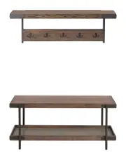Alaterre Kyra 42In Oak & Metal Coat Hook With Shelf & Bench Set