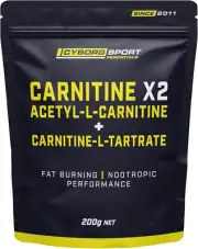 CARNITINE X2 200G - 100 Servings - "Acetyl-L-Carnitne & Carnitine-L-Tartrate"...