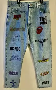 Rock And Roll Folk Art Wrangler Jeans Size 40x38 One Of A Kind Artist Unknown