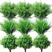 YXYQR 18 Bundles Artificial Plants Grass Indoor Outdoor UV Resistant Plastic Fake Bushes Plants Shrubs Greenery Flowers Arrangement