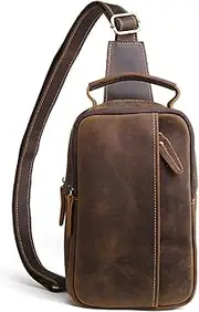 [Generic] Leather Sling Bag Crossbody Backpack for Men Women Travel Outdoor Sports Men's Messenger Bag Top Layer Cowhide Retro Men's Bag Trendy Bag