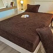 Elastic Bed Sheets Winter Warm Mattress Protector Cover Washable Extra Deep Pocket Fitted Sheet Soft Thickened Breathable Sheets Bedroom Elastic Bed Linen-Brown||180x200cm/(70.8"x78.7")