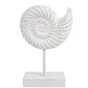Maine & Crawford 7 Seas Wood 25cm Conch Shell On Stand Ornament Decor White