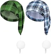 2 Pcs Sleeping Nightcap for Men Plaid Night Hat Adjustable Stocking Sleep Cap with Pom Ball for Party Supplies