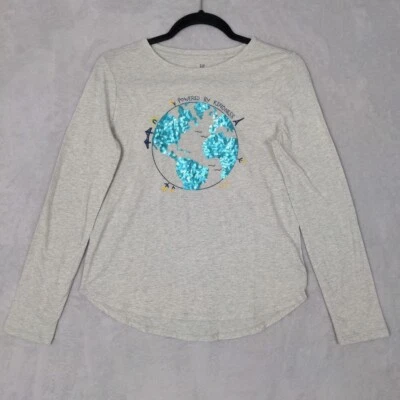 Gap Kids T Shirt Girl XXL Gray Sequined Kindness Long Sleeve Lightweight