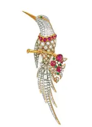 Cubic Zircon 925 Sterling Silver Ruby Emerald Bird Brooch Gift For Her