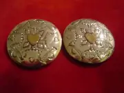 Conchos: Pr. 2" Sterling Hand Tooled w/ sm Brass Heart overlay
