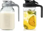2Pack 32oz Glass Pitcher with Lid-Creamer Container for Sun Tea, Juice, Cold Brew Coffee, Breastmilk Storage Container