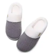 Catzon Womens House Slippers Comfy Memory Foam Insole with Fluffy Plush Lined-Grey