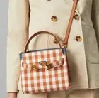 NWT TORY BURCH LEE RADZIWILL PETITE DOUBLE BAG OCHRE GINGHAM