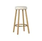 HIGH END Button Kitchen Bar Stool Oak legs White Vegan Leather Seat