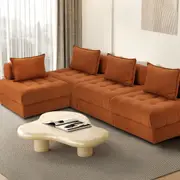Oikiture 4 Seater Velvet Modular Sofa Lounge Chair Armless TOFU Back Brown