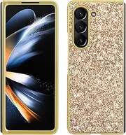 Compatible with Samsung Galaxy Z Fold5, Sparkling Back Cover Protective Case PC Hard Shockproof Protection Cover Case for Samsung Galaxy Z Fold5-Gold