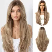 Ombre Ashblonde wigs for Women Long Wig with Bangs Natural Straight Wigs Synt...