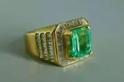 3Ct Emerald Cut Simulated Emerald Men's Ring 925 Silver Yellow Gold Plated