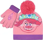 [Universal Studios] Trolls Girls Hat and Gloves Set – 2-Pcs Trolls Poppy Girls Winter Hat with Gloves – Fashionable Kids Hat and Gloves Set