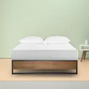 Zinus Bed Frame Queen Industrial Metal Wood Design High Base