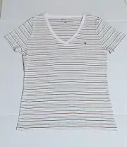 NWT. Tommy Hilfiger Flag Tee V neck Stripes T shirt Size : Small