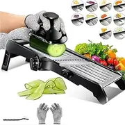 B Kitchen Adjustable Stainless Steel 7-in-1 Mandolin Food Slicer, Ideal for Easy Slicing of Vegetables, Onions, Potatoes, and French Fries, Included Cut-Resistant Gloves and a Cleaning Brush