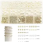 720 pcs Bracelet Beads Kit, Two Types for Jewelry Making Kit with Holes Including 470 Pearl and 250 Gold Spacer Beads,Perfect Making, Crafts, Charms DIY
