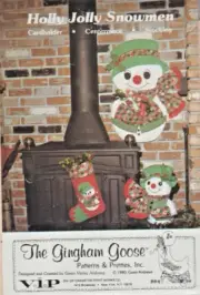 HOLLY JOLLY SNOWMEN STOCKING, CENTERPIECE, WALL HANGING - Gingham Goose Pattern