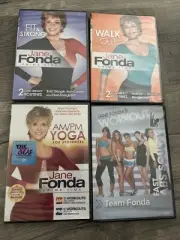 Jane Fonda 4 DVD LOT, Prime Time Fit & Strong, Walk Out, AM/PM Yoga & Abs Sculpt