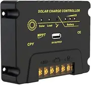 20A Solar Charge Controller 12V/24V Solar Panel Regulator with 5V USB Port Charge Controller for Lead-Acid Battery/LiFePO4 Battery/Ternary Battery Black One Size